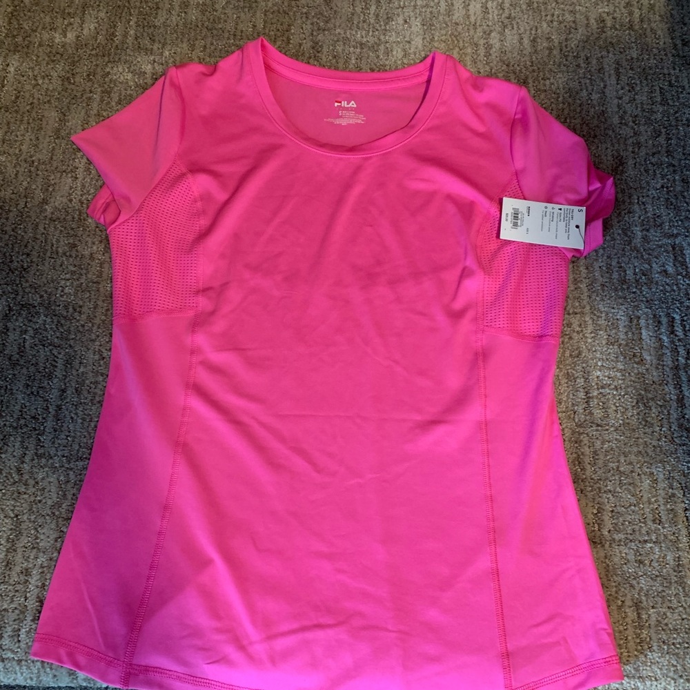 NWT; FILA, Hot Pink Wickaway workout top. Slim fit